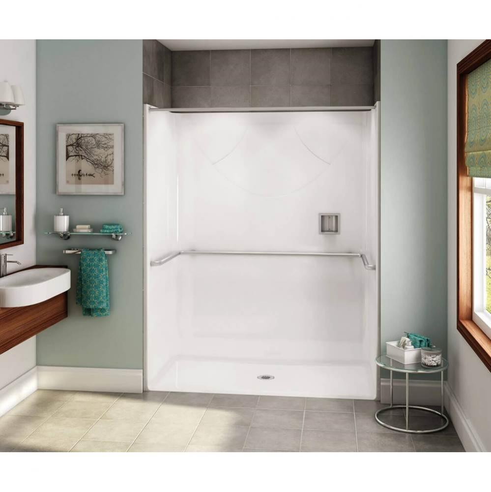 OPS-6030 - ADA U-Bar AcrylX Alcove Center Drain One-Piece Shower in White