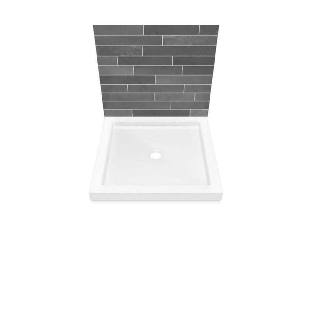 B3Round 3636 Acrylic Wall Mounted Shower Base in White with Center Drain