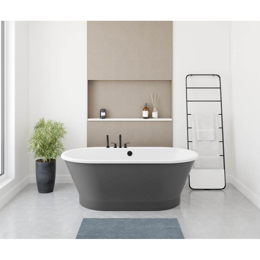 Brioso 6636 AcrylX Freestanding Center Drain Bathtub in White with Thundey Grey Skirt