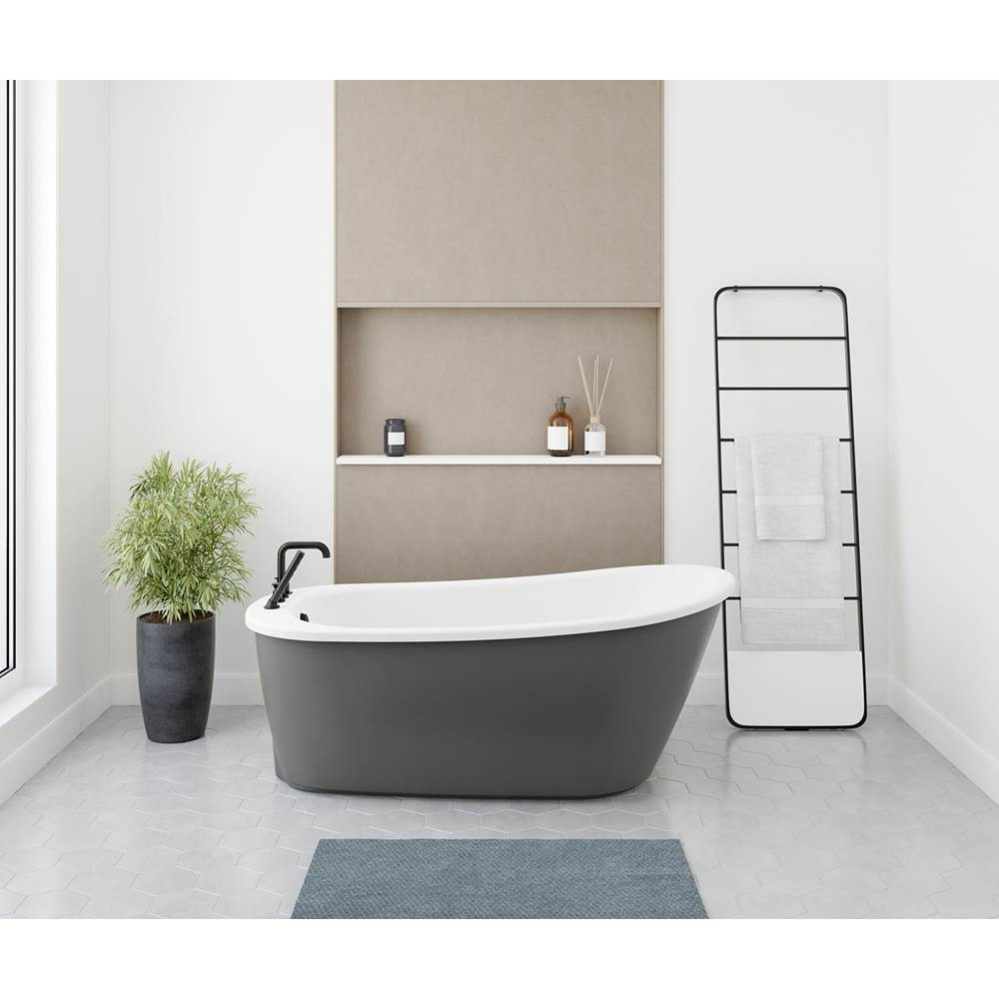 Sax 6032 AcrylX Freestanding End Drain Bathtub in White with Thundey Grey Skirt