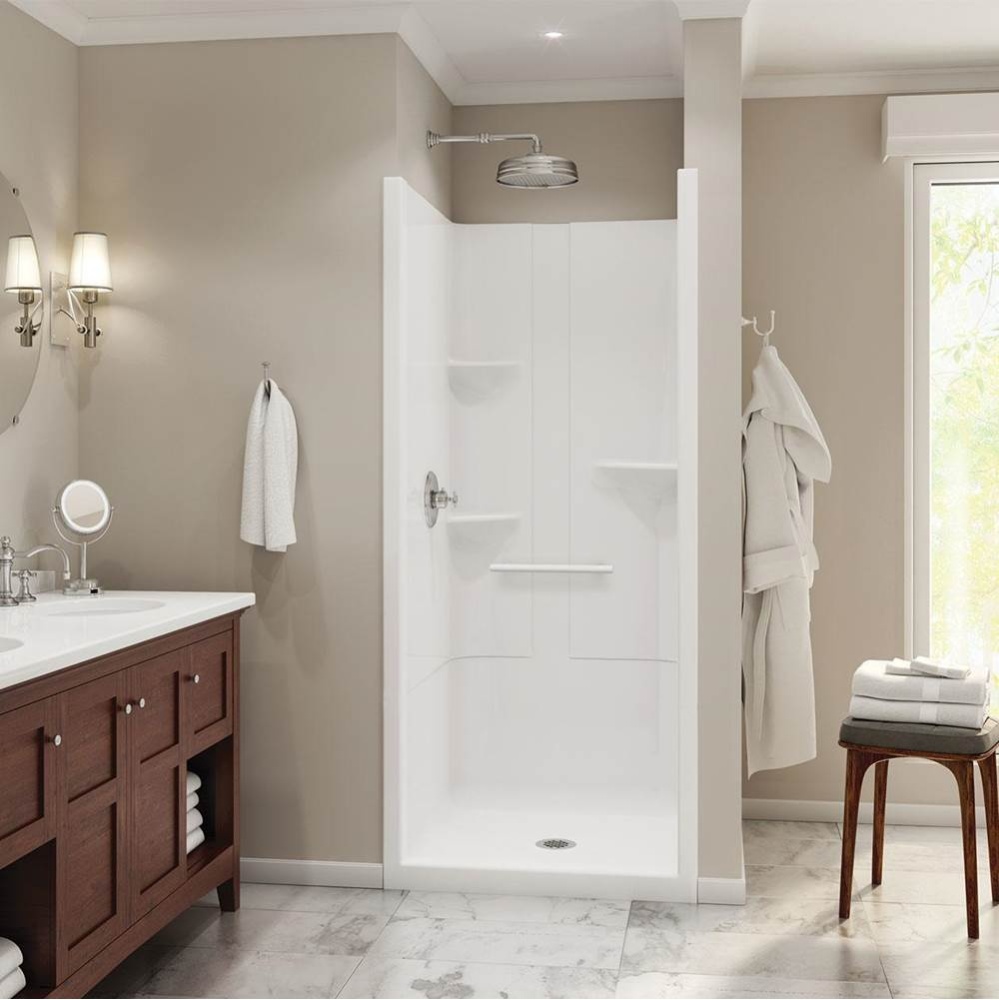 Camelia SH-3636 Acrylic Alcove Center Drain One-Piece Shower in White - No Seat