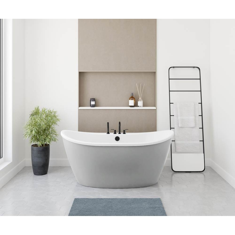 Delsia 6032 AcrylX Freestanding Center Drain Bathtub in White with Sterling Silver Skirt