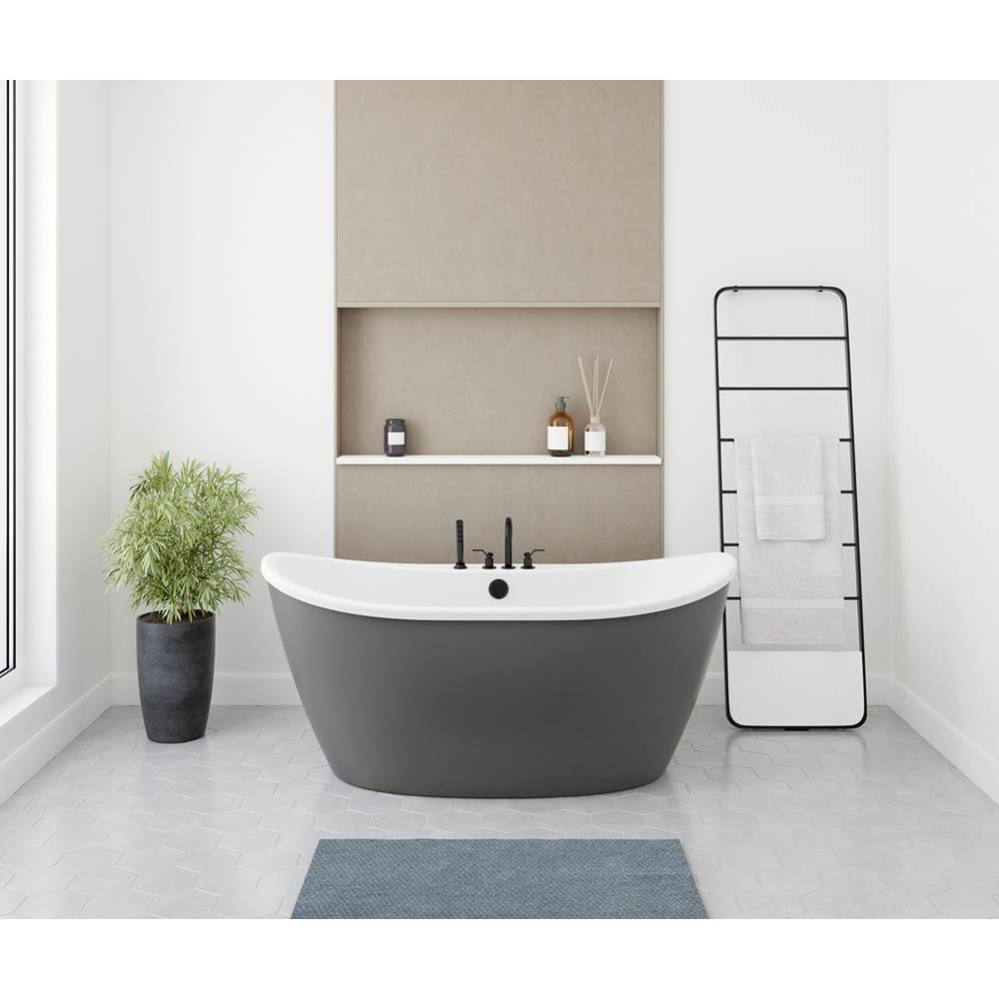 Delsia 6032 AcrylX Freestanding Center Drain Bathtub in White with Thundey Grey Skirt