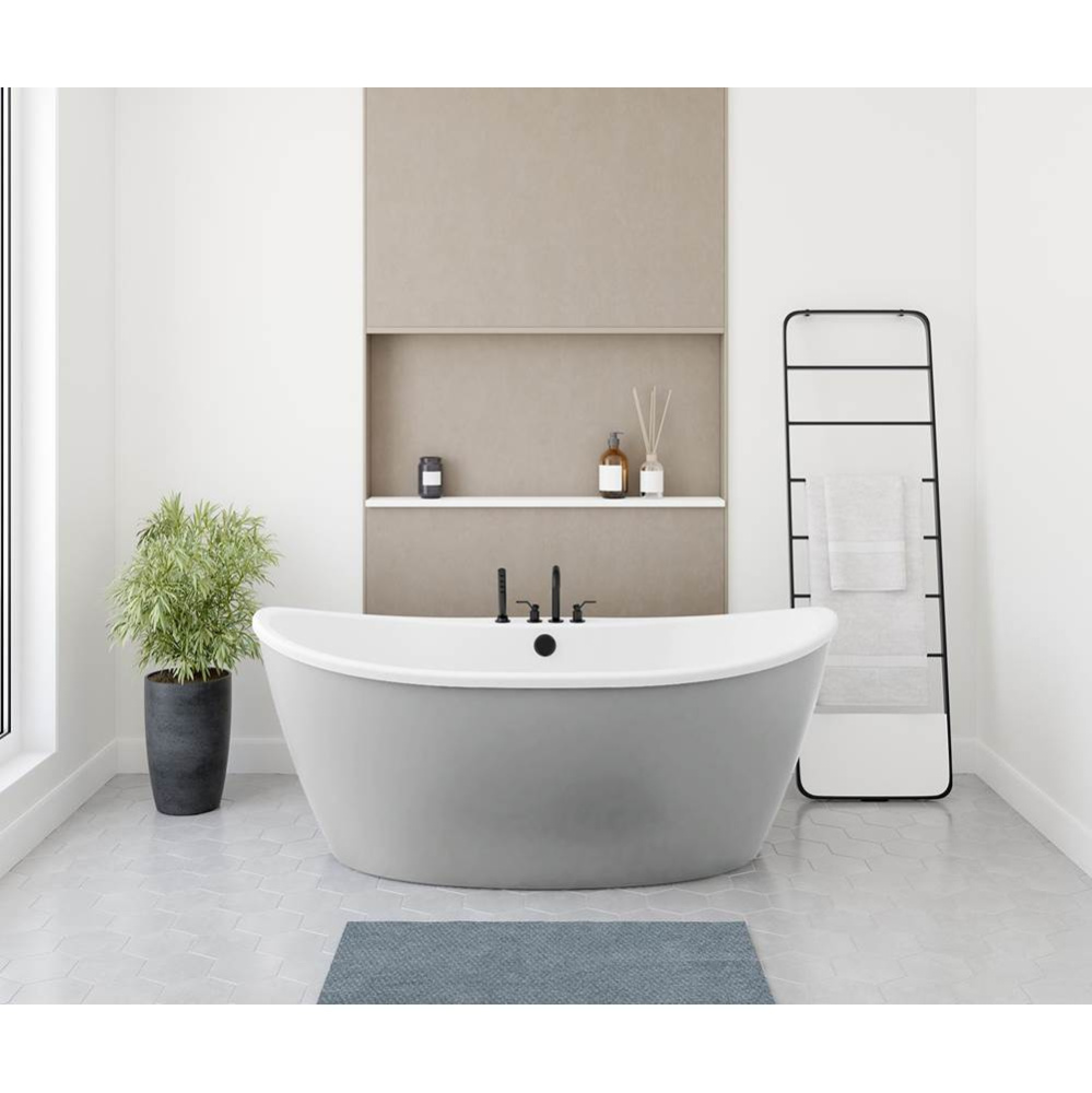 Delsia 6636 AcrylX Freestanding Center Drain Bathtub in White with Sterling Silver Skirt