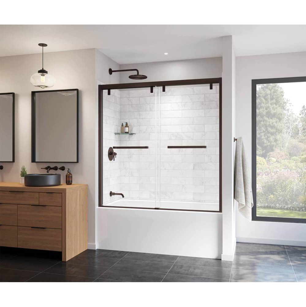 Uptown 56-59 x 58 in. 8 mm Bypass Tub Door for Alcove Installation with Clear glass in Dark Bronze