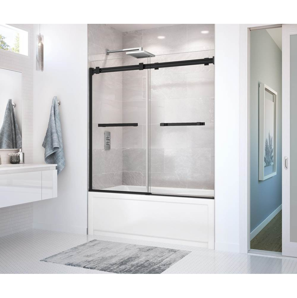 Duel 56-59 x 55.5-59 in. 8 mm Bypass Tub Door for Alcove Installation with Clear glass in Matte Bl