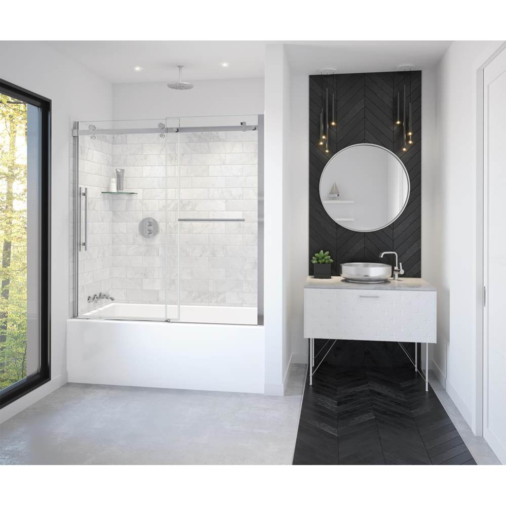 Vela 56.5-59 x 59 in. 8 mm Sliding Tub Door with Towel Bar for Alcove Installation with Clear glas