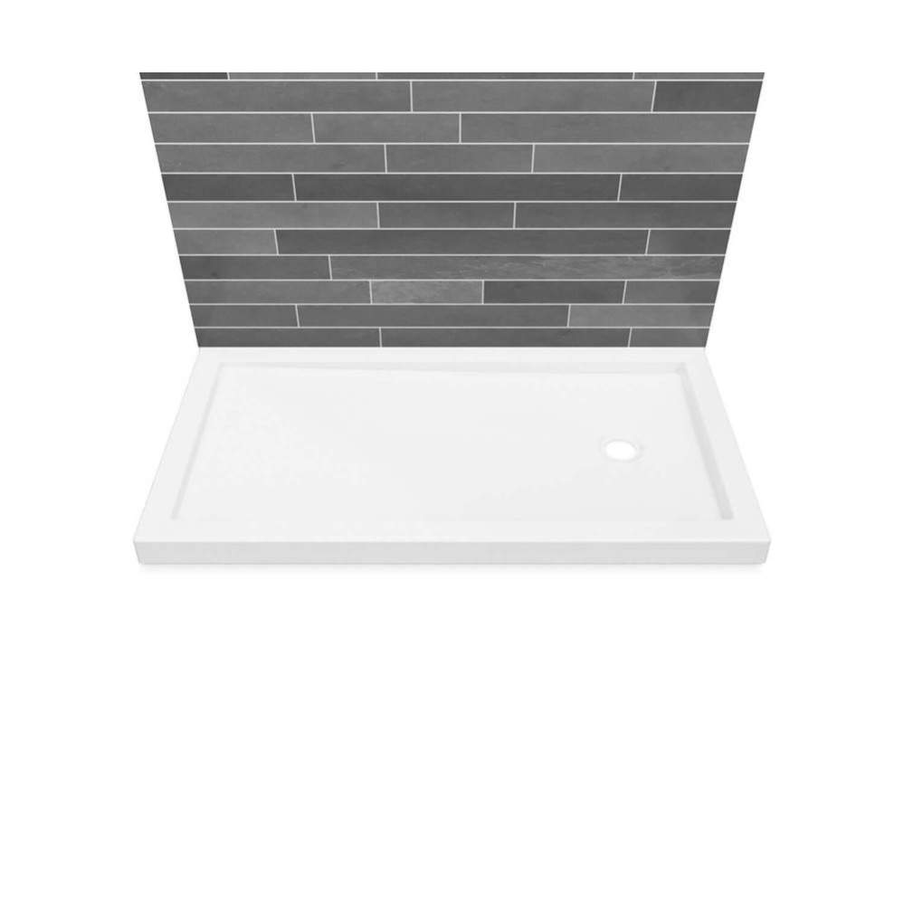 B3Round 6030 Acrylic Wall Mounted Shower Base in White with Left-Hand Drain