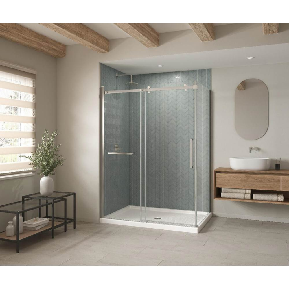 B3Round 6042 Acrylic Corner Left Shower Base in White with Anti-slip Bottom with Center Drain