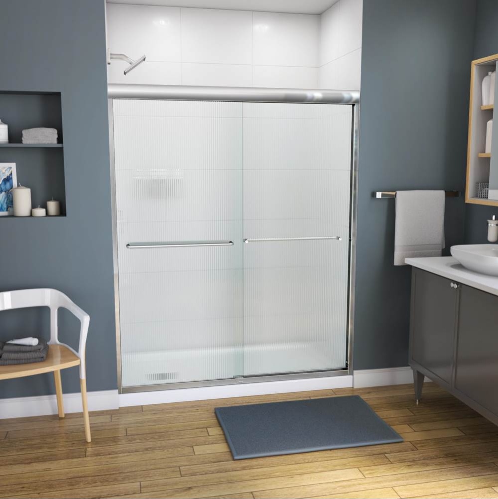 Kameleon 55-59 x 71 Inch 6 mm Bypass Shower Door for Alcove Installation with Fluted glass in Chro