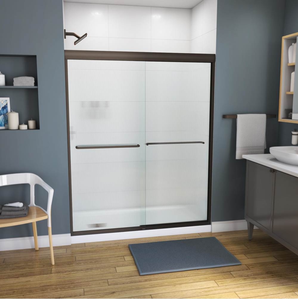 Kameleon 55-59 x 71 Inch 6 mm Bypass Shower Door for Alcove Installation with Fluted glass in Dark