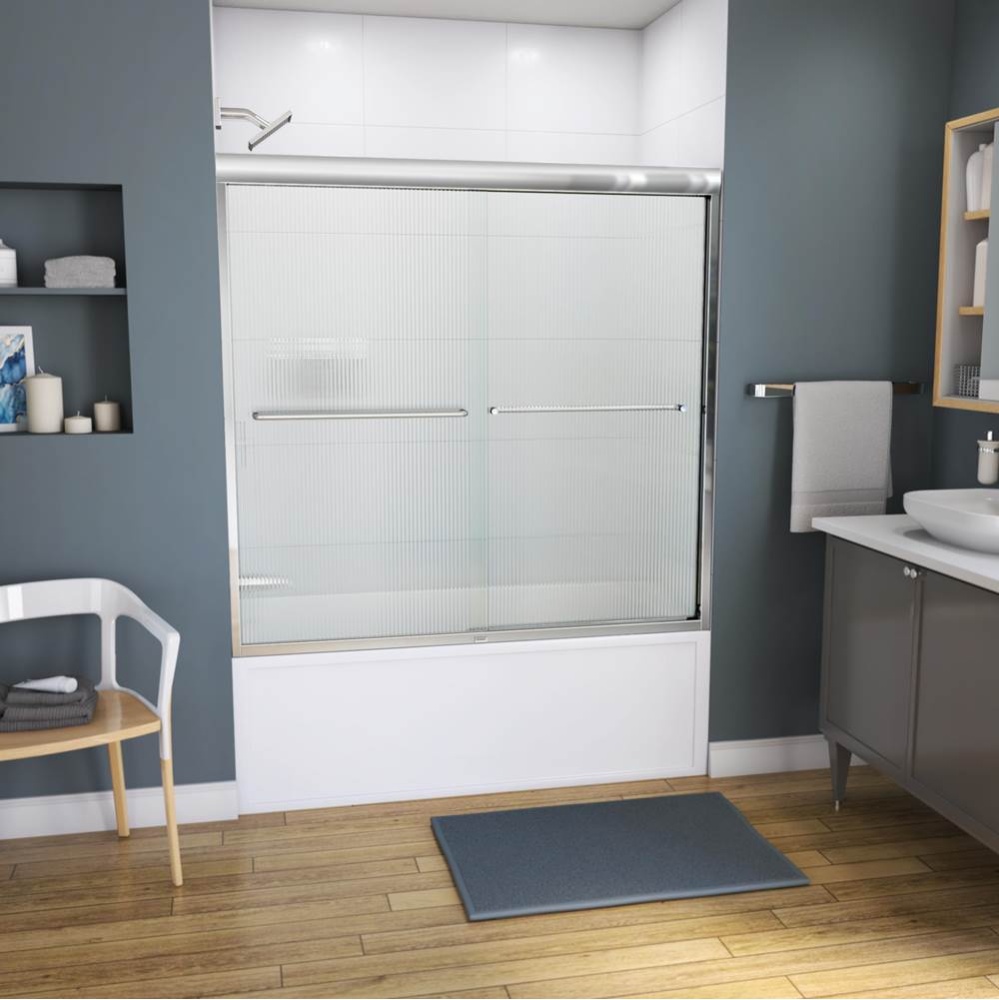 Kameleon 55-59 x 57 Inch 6 mm Bypass Tub Door for Alcove Installation with Fluted glass in Chrome
