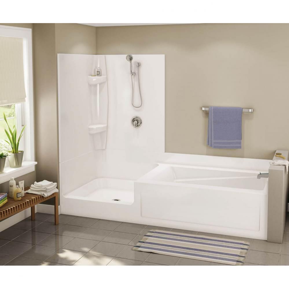 Exhibit TSC 102 in. x 42 in. x 27 in. 1-piece Tub Shower with Shower on left, bathtub on right Dra