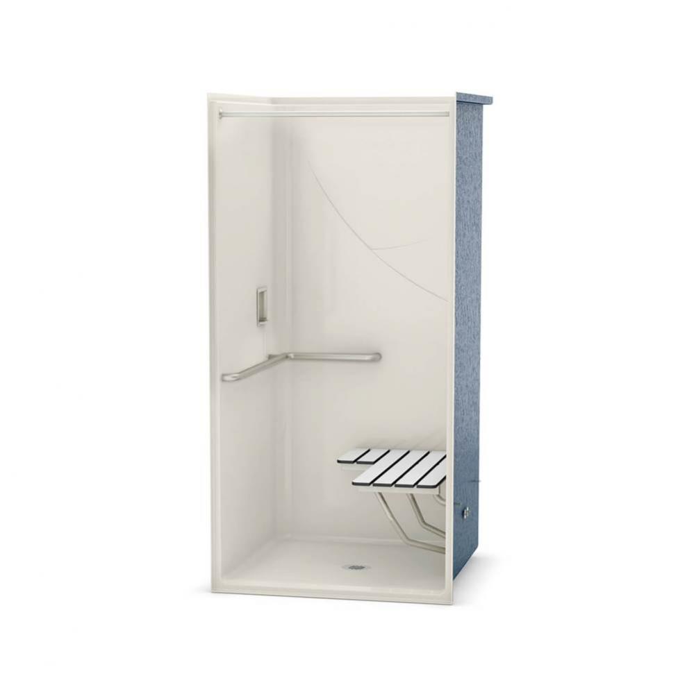 OPS-3636 L-BAR & Seat 36 in. x 36 in. x 76.625 in. 1-piece Shower with RH Grab Bar, Center Dra