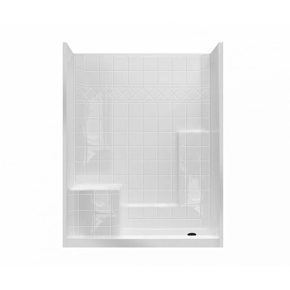 MX QSI-6032-SH 4 in. 60 in. x 33 in. x 77 in. 3-piece Shower with Right Seat, Left Drain in White