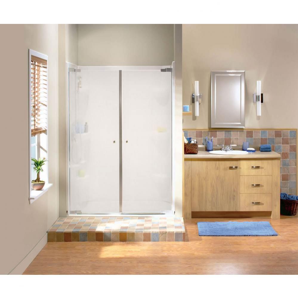 Kleara 2-panel 33.5-36.5 in. x 69 in. Pivot Alcove Shower Door with Mistelite Glass in Nickel