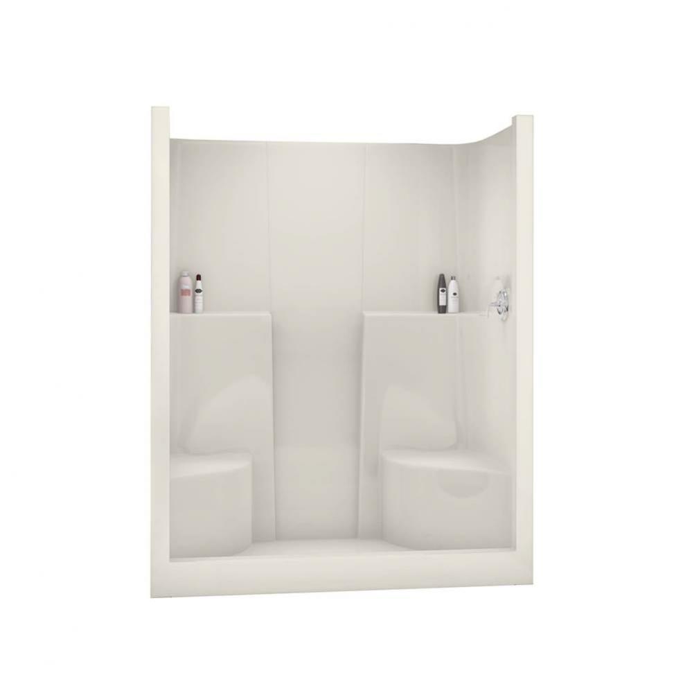SS3660 60 in. x 36 in. x 75 in. 1-piece Shower with Two Seats, Center Drain in Biscuit