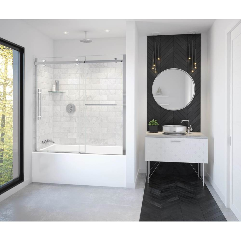 Vela 56.5-59 x 59 in. 8 mm Sliding Tub Door with Towel Bar for Alcove Installation with Clear glas