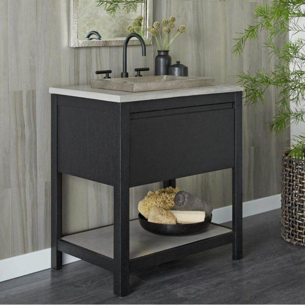 30'' Solace Vanity Base in Midnight Oak with Palomar Vanity Top and Sink, Ash