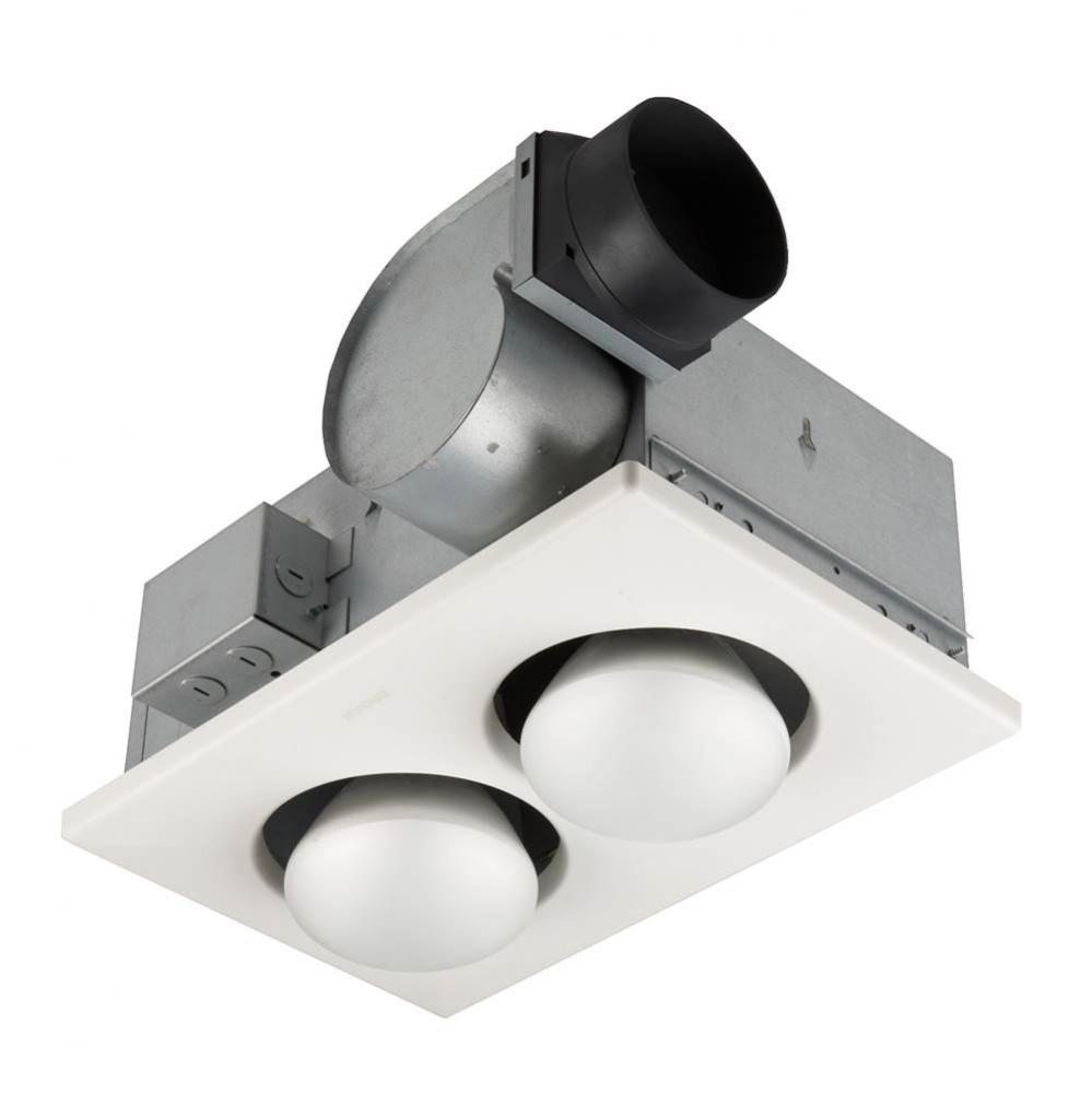 Ceiling Bathroom Exhaust Fan / Infrared Heater, 70 CFM, (2) 250 Watt Bulbs, 4.0 Sones