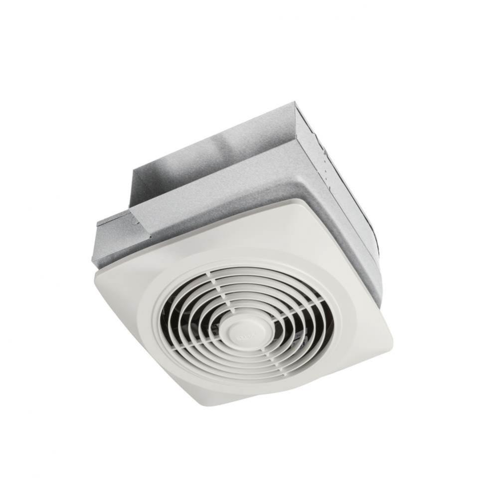 8-Inch, 160 CFM Side Discharge Ventilation Fan with White Square Plastic Grille, 5.0 Sones