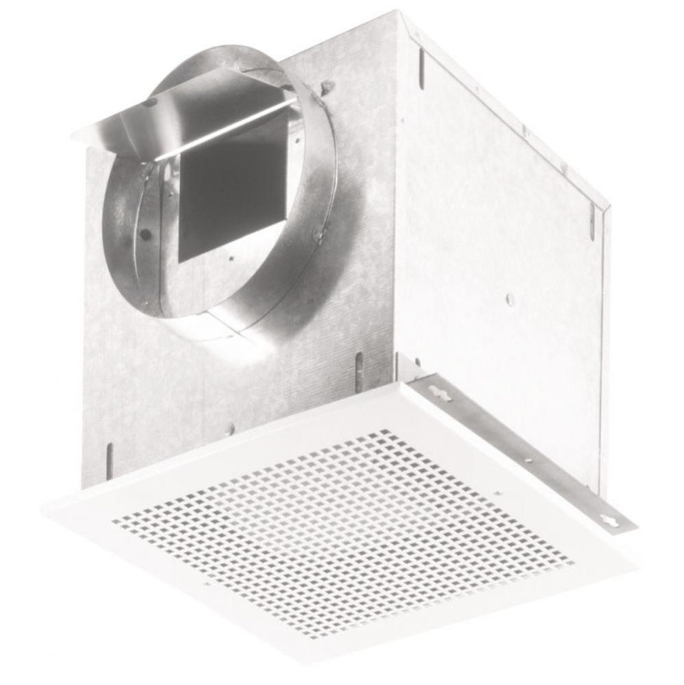 Ventilator; 115 CFM Horizontal/Vertical, 0.9 Sones. Metal grille. 6'' rd. duct conne