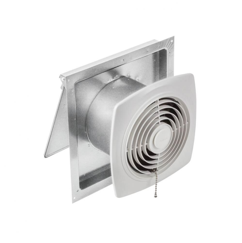 Broan 8'' 250 cfm Chain-Operated Wall Ventilation Fan with White Square Plastic Grille,