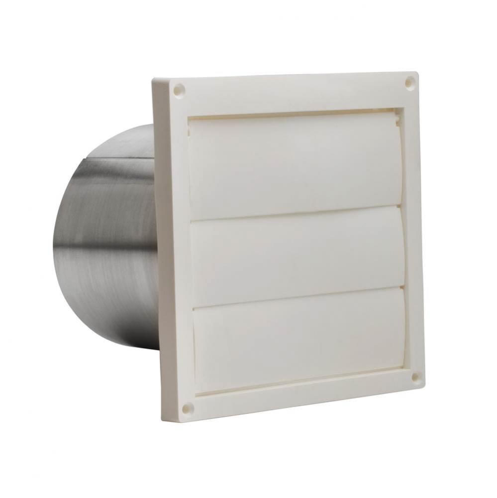 Wall Cap, White Plastic Louvered, 6'' Round Duct
