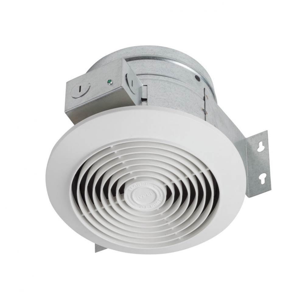 Broan 60 cfm 8'' Vertical Discharge Fan with White Circle Plastic Grille, 4.5 Sones