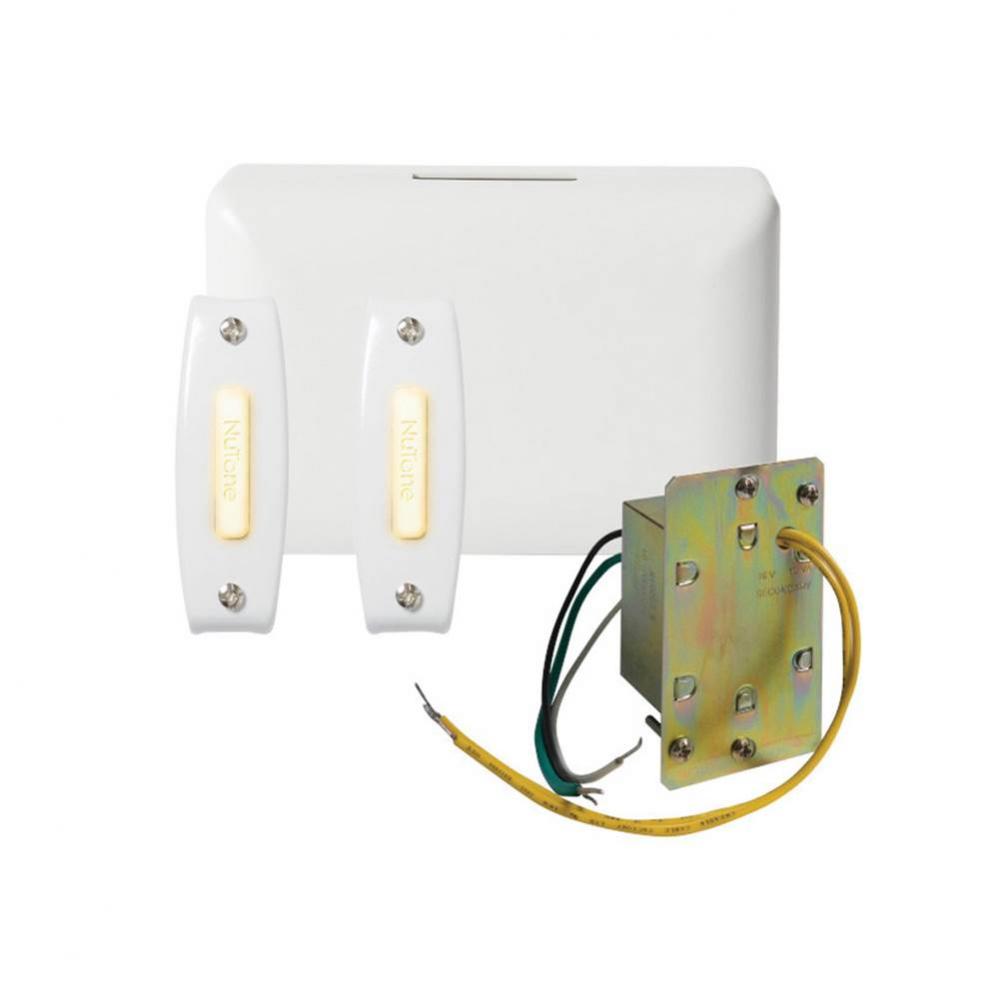Builder Kit Chime with Junction Box Transformer and 2 Lighted Rectangular Pushbuttons