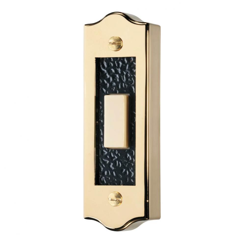 Lighted Rectangular Pushbutton, 1w x 3-1/8h in Polished Brass with Antique Hammered Center
