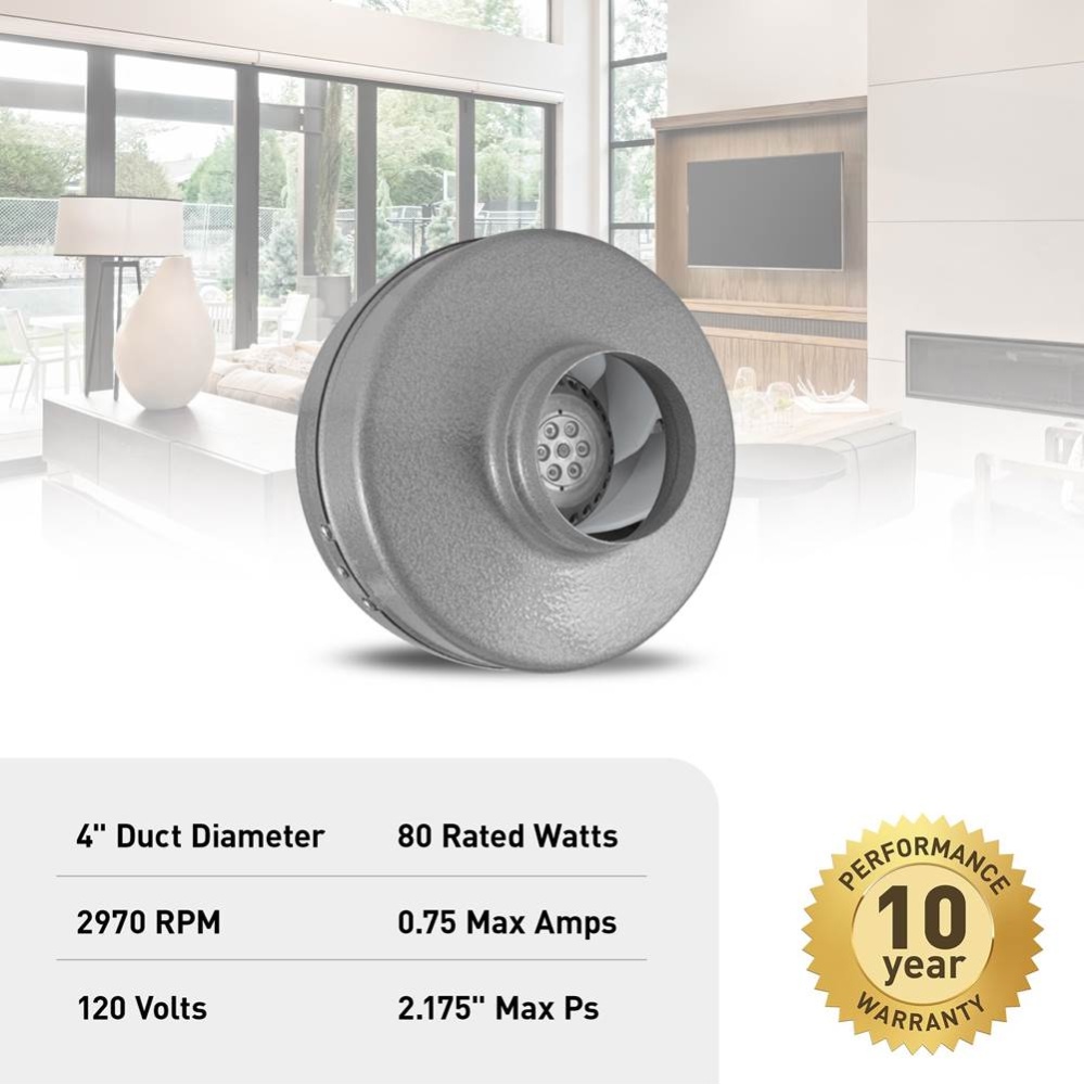 Atmosphere Vortex 4'' Inline Duct Blower Fan, 198 CFM, VTX400