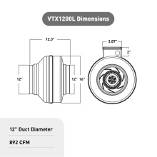 Panasonic VTX1200L - Atmosphere Vortex 12'' Inline Duct Blower Fan, 892 CFM, VTX1200L