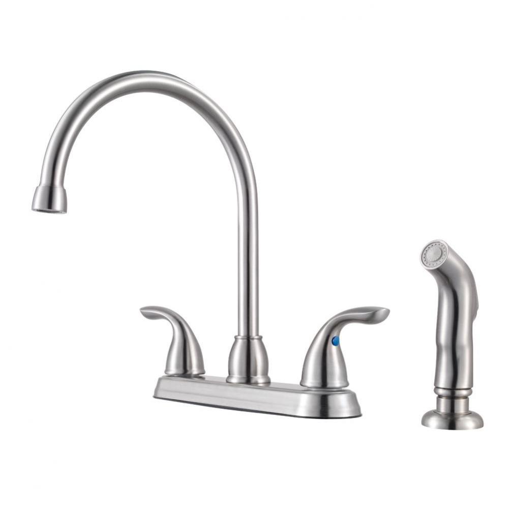 Two Handle High Arc Kitchen Faucet With Spray Ss