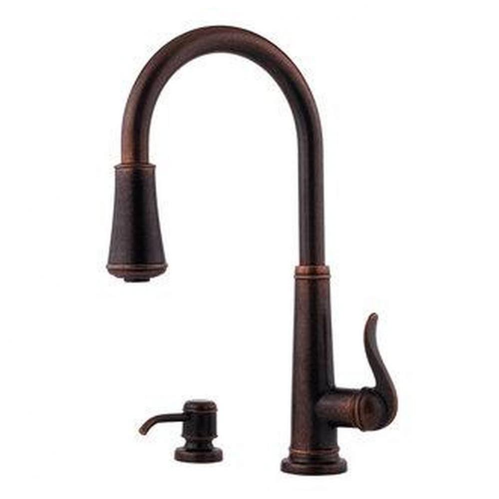 Ashfield 1-Handle Pull-Down Kitchen Faucet with Soap Dispenser in Rustic Bronze