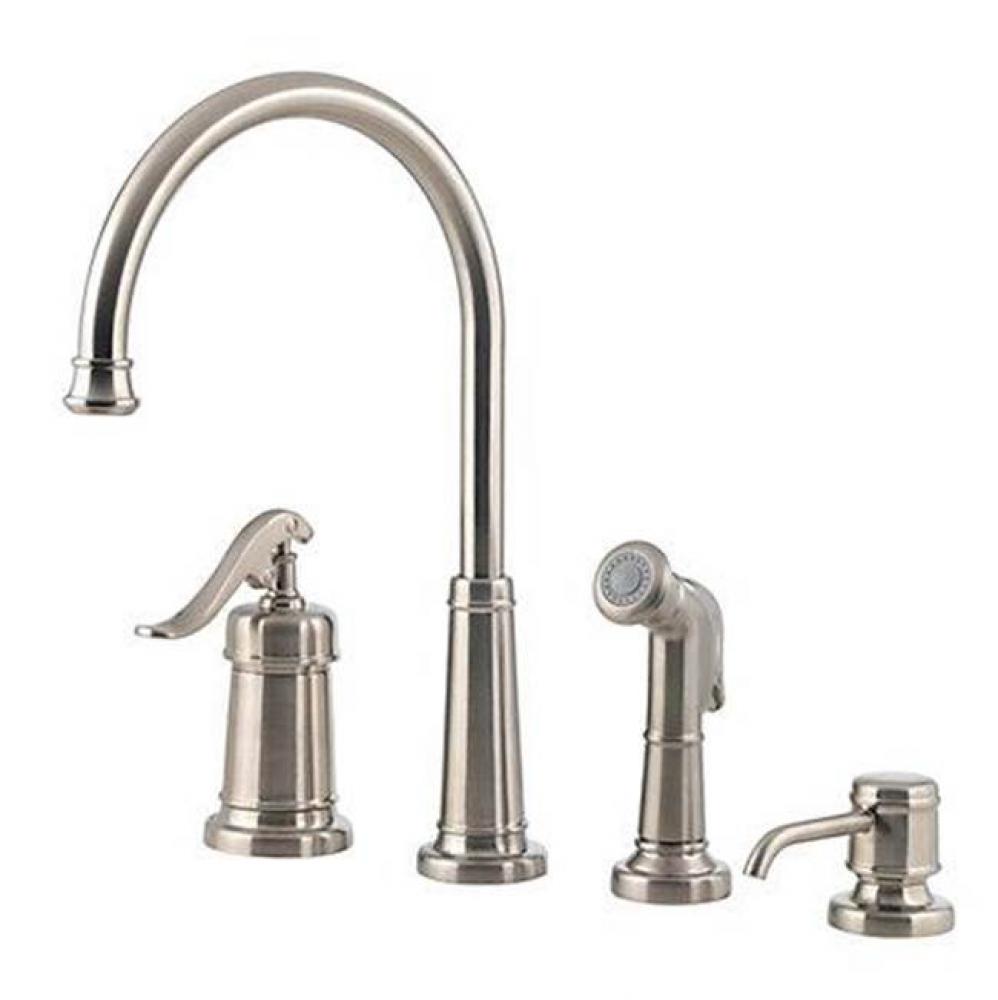 Ashfield 1-Handle Kitchen Faucet with Side Spray And Soap Dispenser in Brushed Nickel