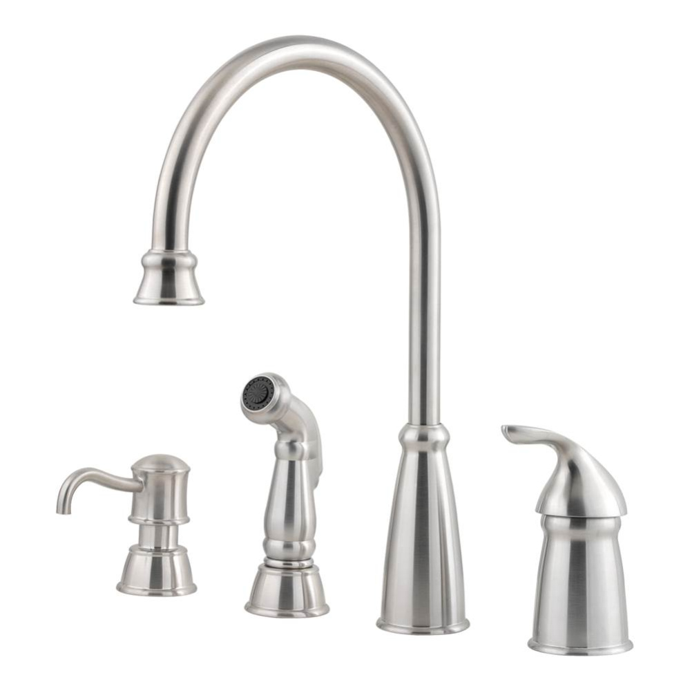 Avalon 1-Handle Kitchen Faucet with Side Spray & Soap Dispenser in Stainless Steel