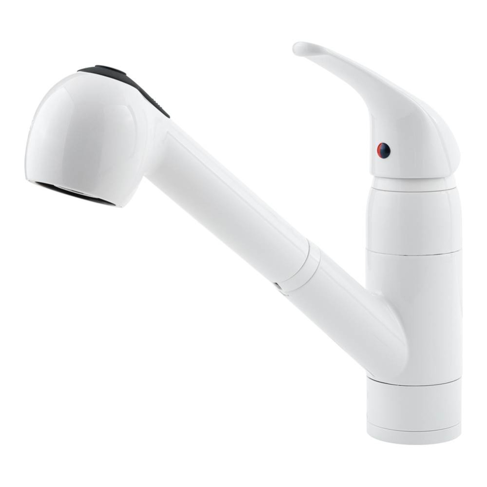 Pfirst Series 1-Handle Pull-Out Kitchen Faucet in White