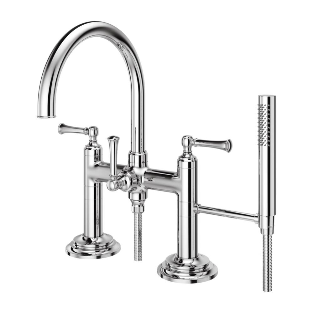 Tisbury Deck Mount 2-Handle Tub Filler with Hand Shower in Polished Chrome