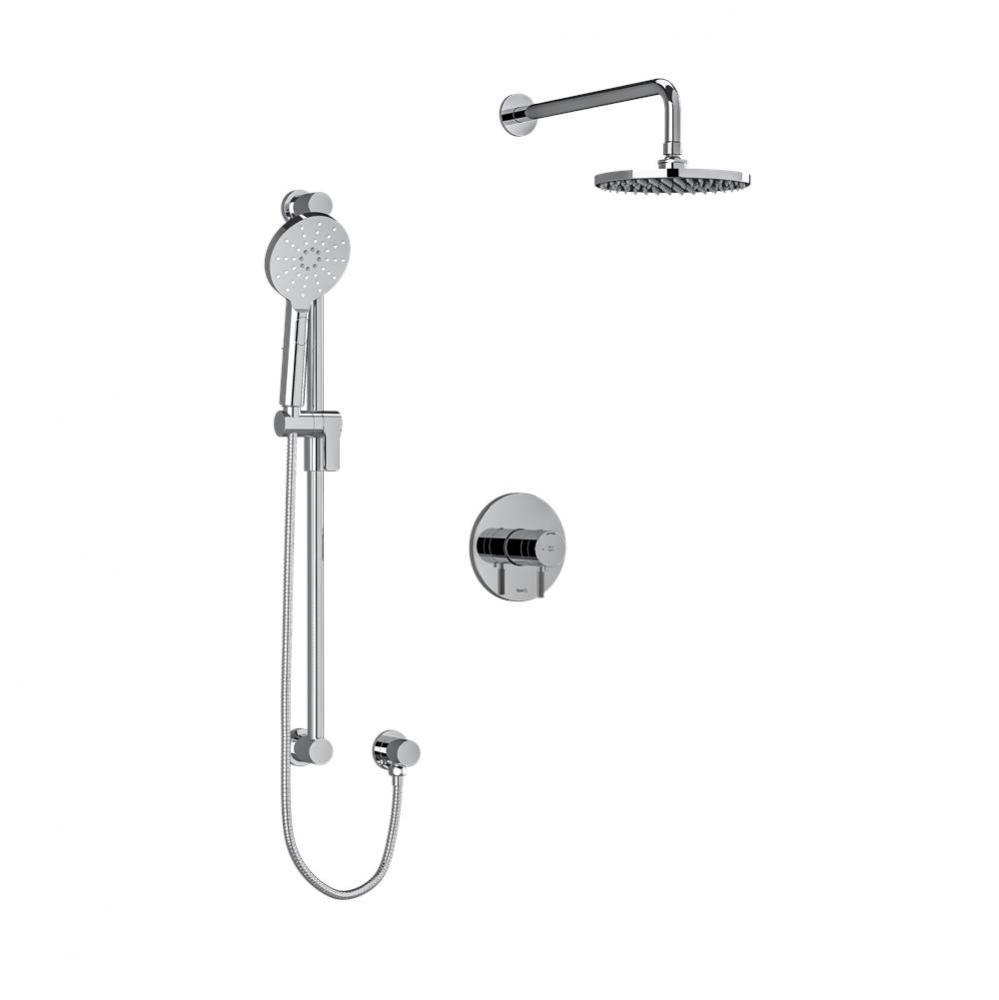 Type T/P (thermostatic/pressure balance) 1/2'' coaxial 2-way system with hand shower and