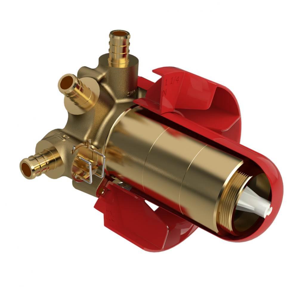 3-way Type T/P (thermostatic/pressure balance) coaxial valve rough without cartridge PEX