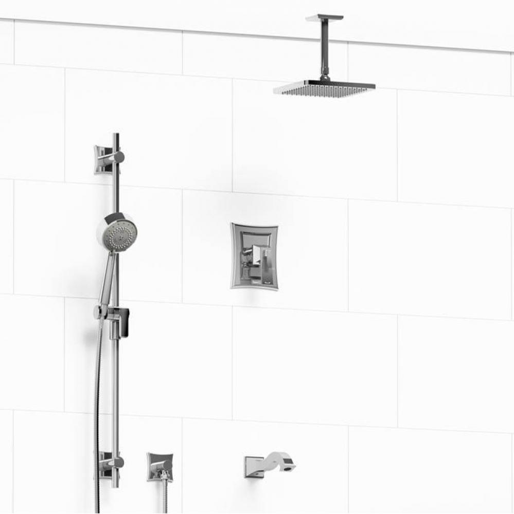 Type T/P (thermostatic/pressure balance) 1/2'' coaxial 3-way system with hand shower rai