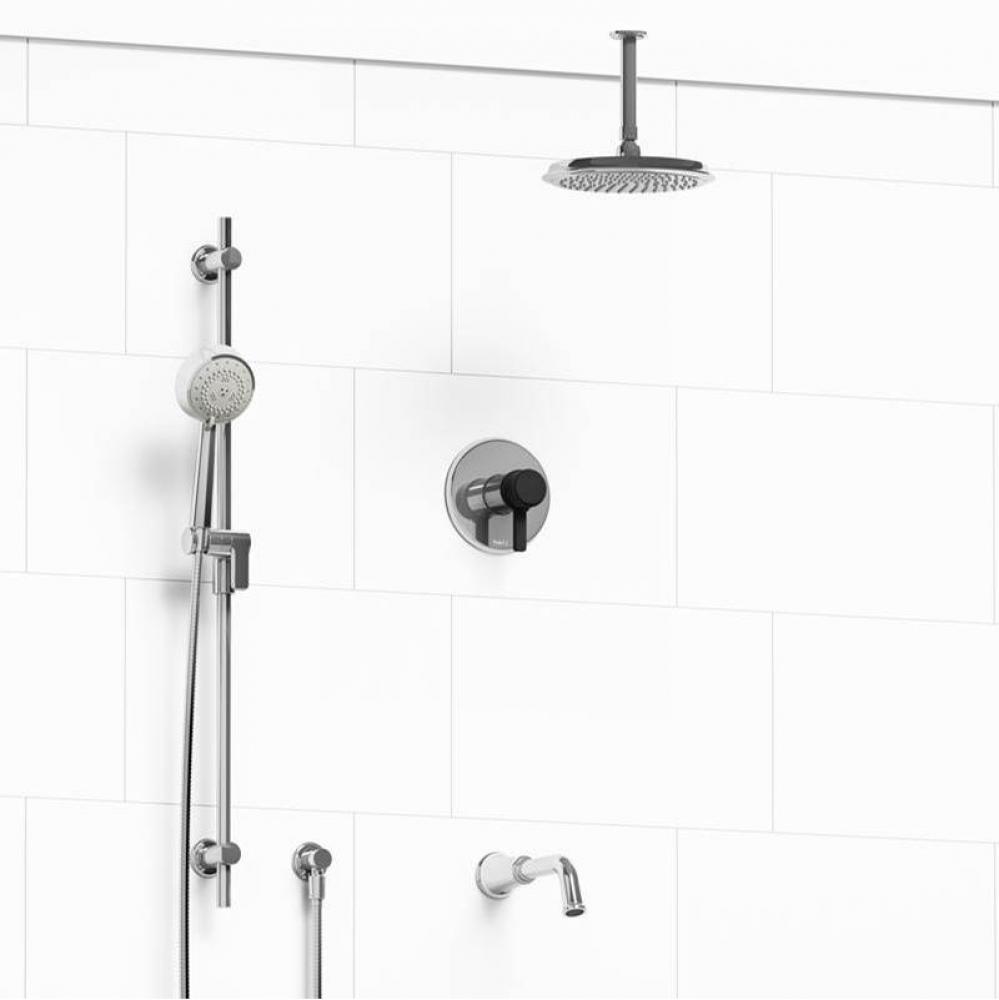 Type T/P (thermostatic/pressure balance) 1/2'' coaxial 3-way system with hand shower rai