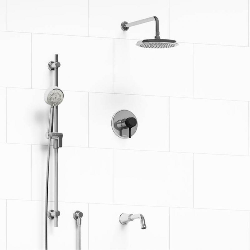 Type T/P (thermostatic/pressure balance) 1/2'' coaxial 3-way system with hand shower rai