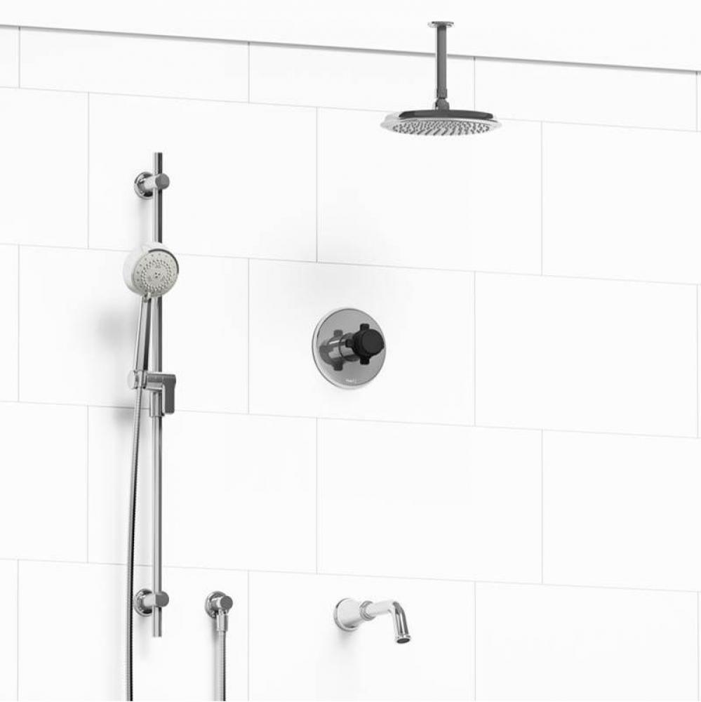 Type T/P (thermostatic/pressure balance) 1/2'' coaxial 3-way system with hand shower rai