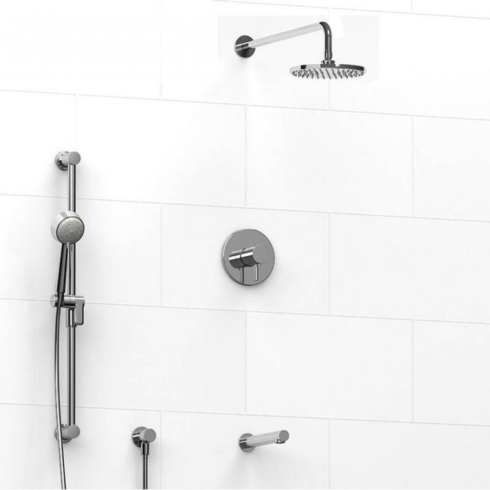 Type T/P (thermostatic/pressure balance) 1/2'' coaxial 3-way system with hand shower rai