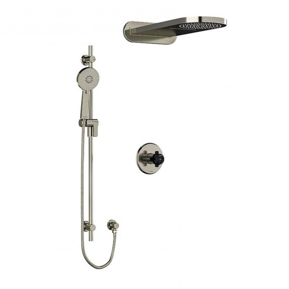 Type T/P (thermostatic/pressure balance) 1/2'' coaxial 3-way system with hand shower rai