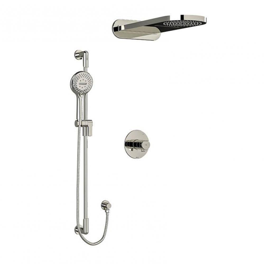 Type T/P (thermostatic/pressure balance) 1/2'' coaxial 3-way system with hand shower rai