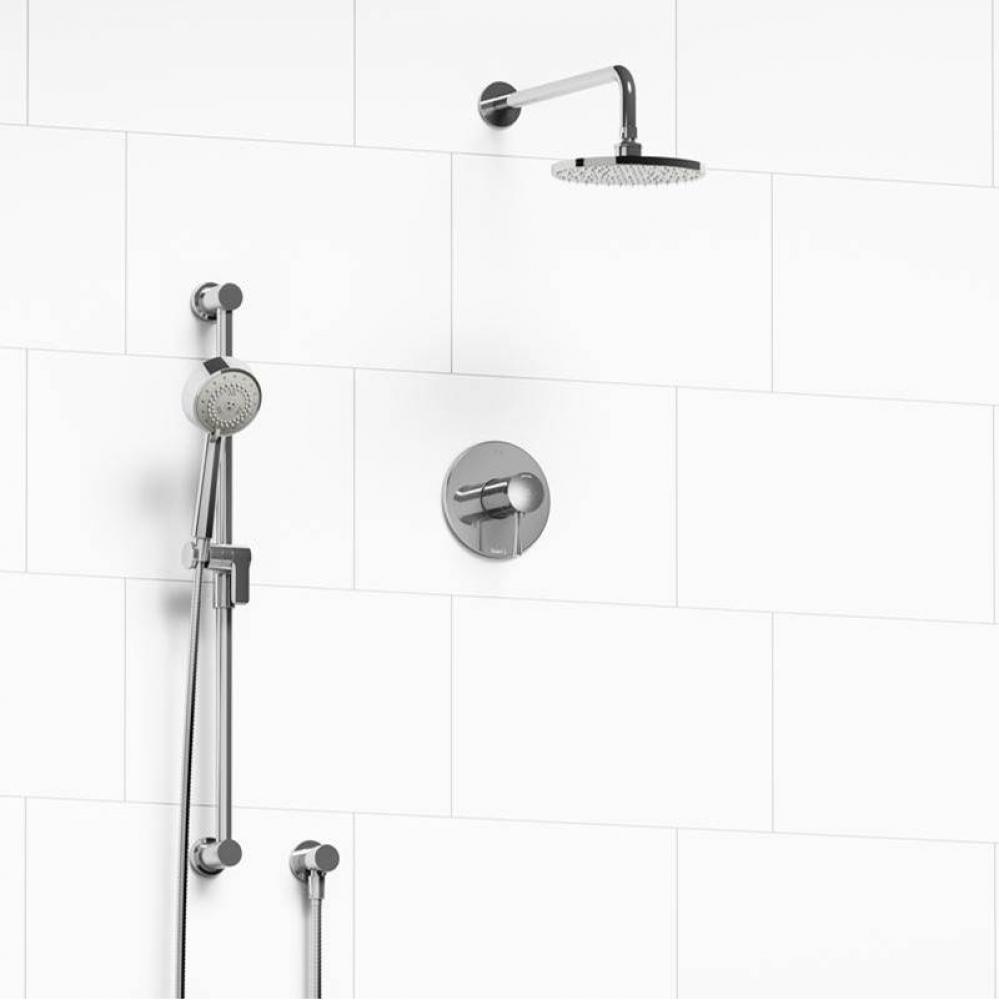 Type T/P (thermostatic/pressure balance) 1/2'' coaxial 2-way system with hand shower and