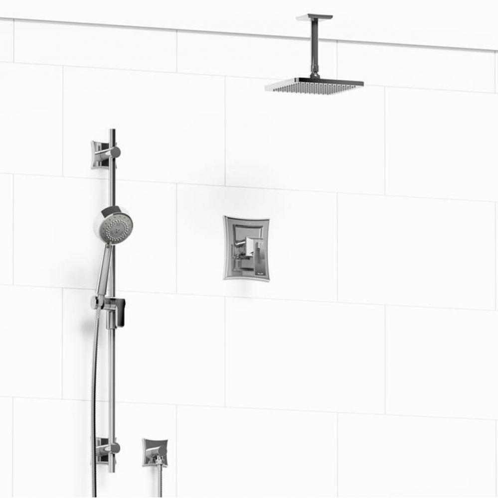 Type T/P (thermostatic/pressure balance) 1/2'' coaxial 2-way system with hand shower and